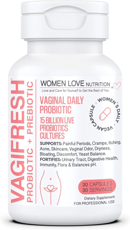 VAGIFRESH Vaginal Probiotics, pH Balance, Prebiotics 30 Count.