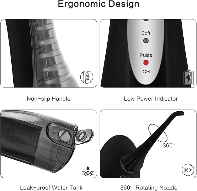 Electric Water Flosser, Rechargeable Dental Oral Irrigator 3 Modes, 5 Tips (300ML, IPX7Waterproof IPX7Waterproof Waterflosser)