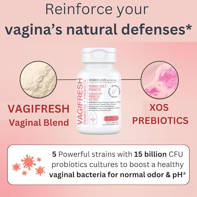 VAGIFRESH Vaginal Probiotics, pH Balance, Prebiotics 30 Count.