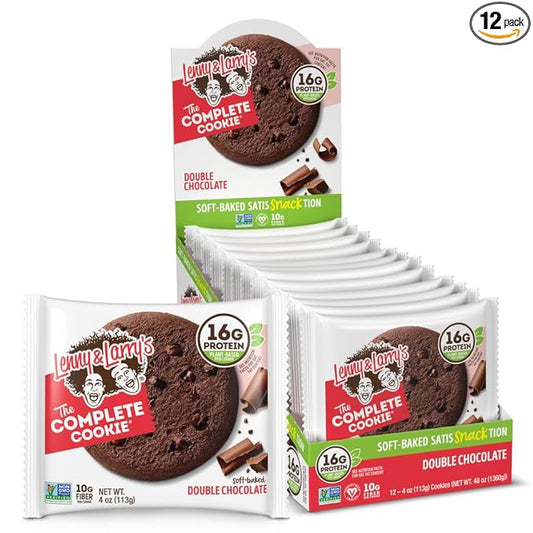 Lenny & Larry's The Complete Cookie, Double Chocolate, Soft Baked, 16g Plant Protein, Vegan, Non-GMO, 4 Ounce Cookie (Pack of 12)