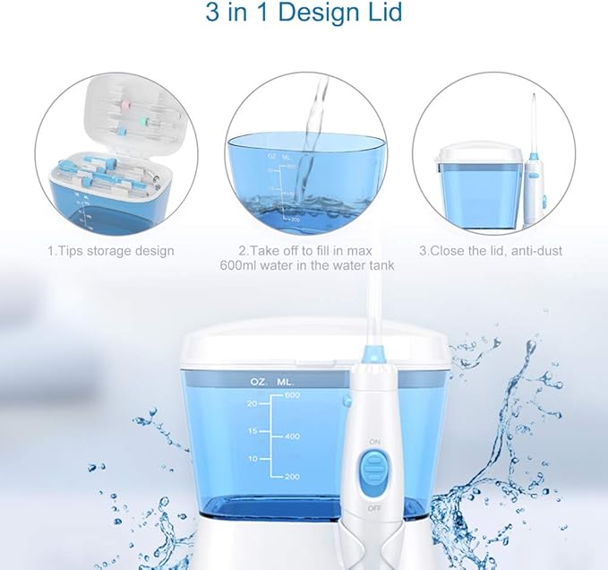 TUREWELL Water Flossing Oral Irrigator, 600ML 10 Adjustable 8 Water