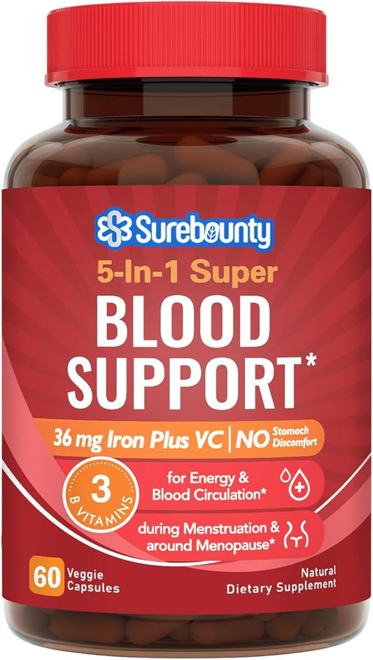 Iron Supplement, Iron Bisglycinate with Folate, B6, B12, B12, 5-in-1 5-in-1 Blood 60 Capsules