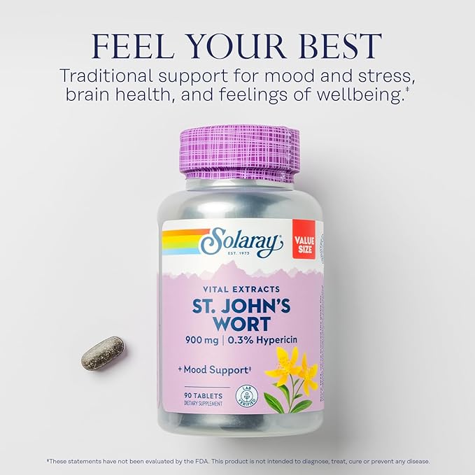 SOLARAY St. Johns Wort Aerial Extract 900mg | 0.3% Hypericin 90 Servings 90 Tablets