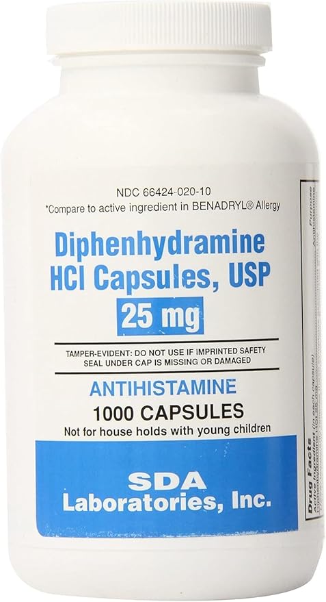 SDA LABORATORIES Diphenhydramine HCI Antihistamine 25 1000 Count (1 Bottle)