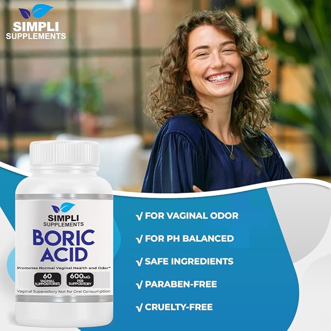 60 Boric Acid Suppositories 600mg/serving