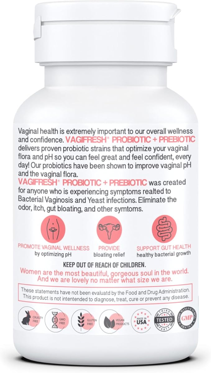 VAGIFRESH Vaginal Probiotics, pH Balance, Prebiotics 30 Count.