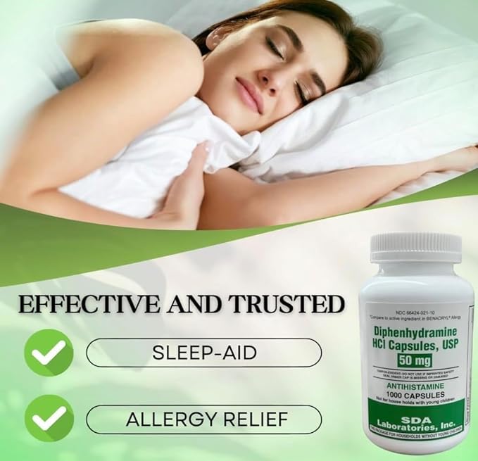 SDA LABORATORIES Diphenhydramine 50mg Allergy Relief, 1000 Count (1 Bottle)