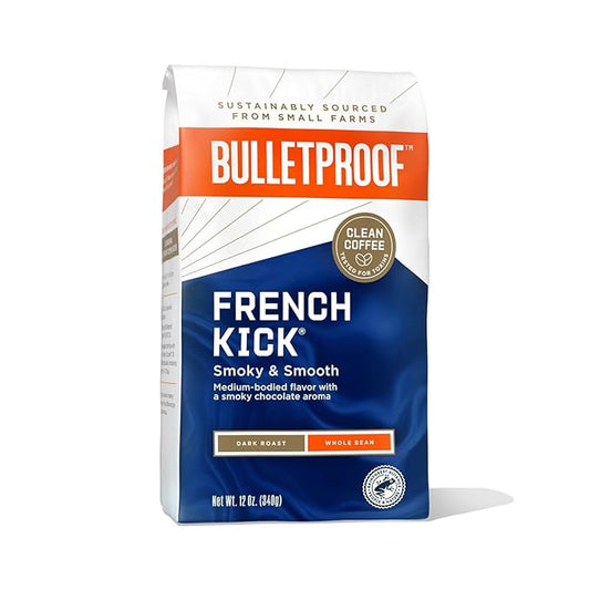 Bulletproof French Kick Dark Roast Whole Bean Coffee, 12 Ounces, 100% Arabica Coffee Sourced from Central and South America
