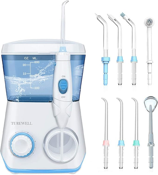 TUREWELL Water Flossing Oral Irrigator, 600ML 10 Adjustable 8 Water