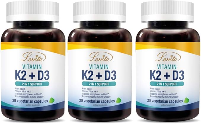 Lovita Vitamin K2 + D3, 400 D3 & 120 mcg K2 (MK-7), (MK-7), 2 2 in 1 Formula, 30 Vegetarian 3)