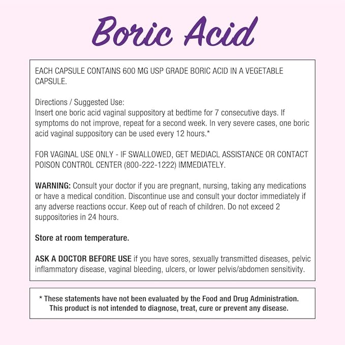 Puregen Labs Boric Acid 600 mg 100% Pure (30 Count)