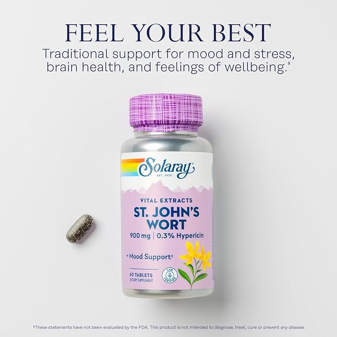 SOLARAY St. Johns Wort Aerial Extract 900mg, Standardized 0.3% Hypericin |60 Servings 60 Tablets