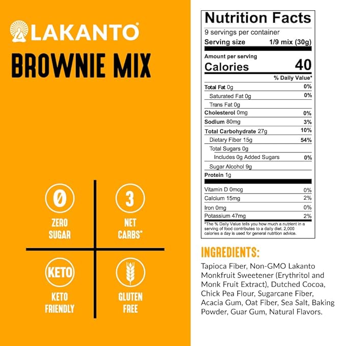 Lakanto Sugar Free Brownie Mix - Sweetened with Monk Fruit Sweetener and Erythritol, Keto Diet Friendly, Delicious Dutched Cocoa, High in Fiber, Low Net Carbs, Gluten Free, Easy to Make Dessert (Pack of 1)
