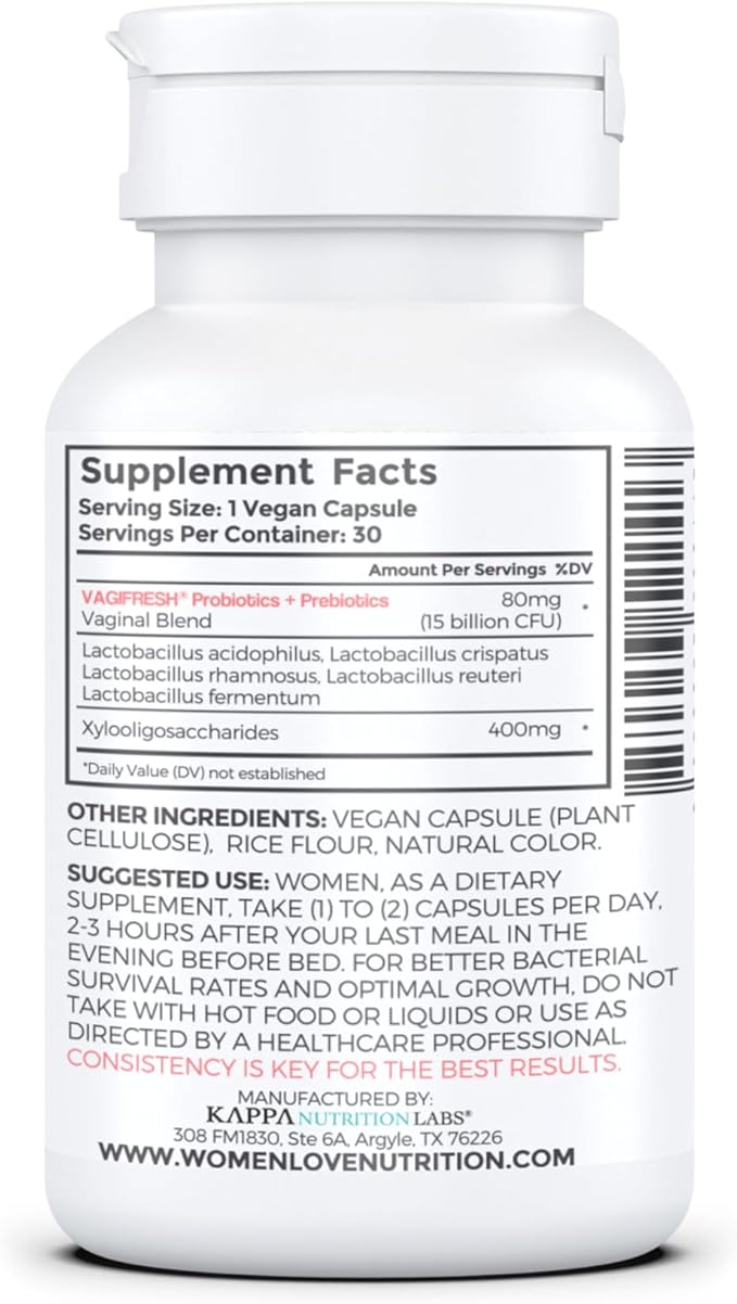 VAGIFRESH Vaginal Probiotics, pH Balance, Prebiotics 30 Count.
