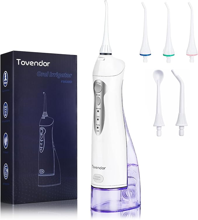 Electric Water Flosser, Rechargeable Dental Oral Irrigator 3 Modes, 5 Tips (300ML, IPX7Waterproof IPX7Waterproof Waterflosser)