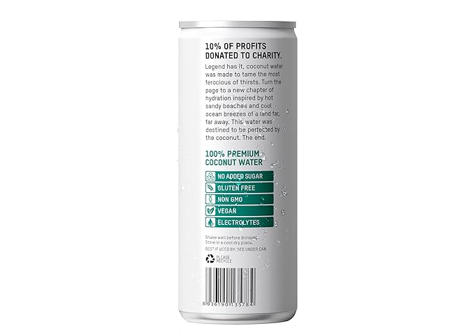 Once Upon a Coconut Pure Coconut Water - Low Calorie All-Natural Drink with Electrolytes - No Added Sugar or Sweeteners - Non-GMO - Gluten-Free - Pack of 12 Cans (each 10.8 fl oz)