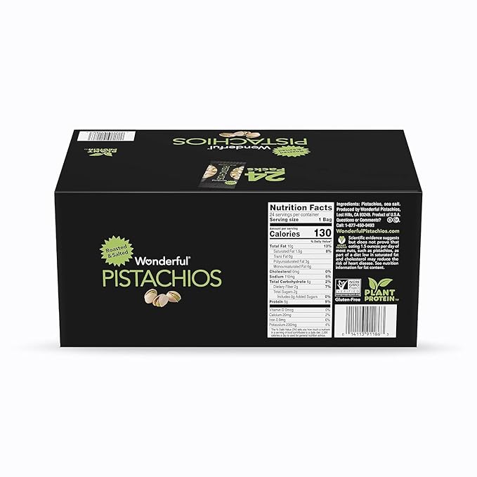 Wonderful Pistachios In Shell, Roasted and Salted Nuts, 1.5 Ounce Bag (Pack of 24), Protein Snack, On-the-Go, Individually Wrapped Healthy Snack