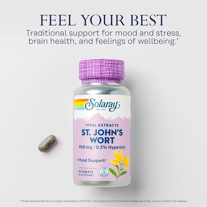SOLARAY St John's Wort 900 mg, 0.3% Hypericin 60-Day Money 30 Servings 30 Tablets