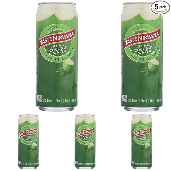 Taste Nirvana Real Coconut Water, Coco Real Premium Coconut Water, 16.2 Ounce Can (Pack of 5)