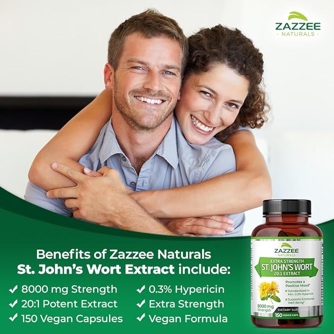 Zazzee Extra Strength St. John’s Wort 20:1 Extract, 8000 mg 0.3% Hypericin, 150 Vegan 5 Month 20X Extract, 100% Vegetarian,