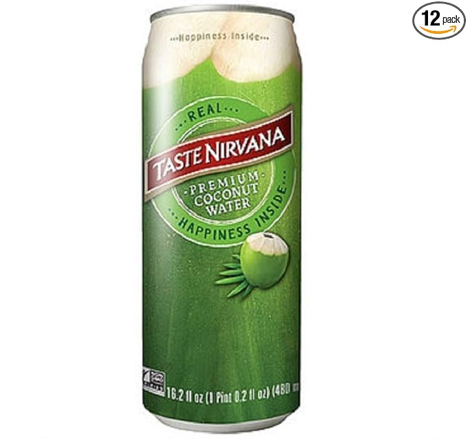 Taste Nirvana Real Premium 16.2 Ounce Cans, Coconut Water, 194.4 Fl Oz, (Pack of 12)