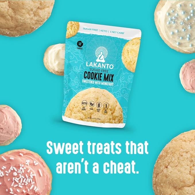 Lakanto Sugar Free Cookie Mix - Monk Fruit Sweetener, 1g Net Carb, Gluten Free, Dairy Free, Keto Diet Friendly, Delicious Snack, Almond Flour, Baking Mix (12 Servings)