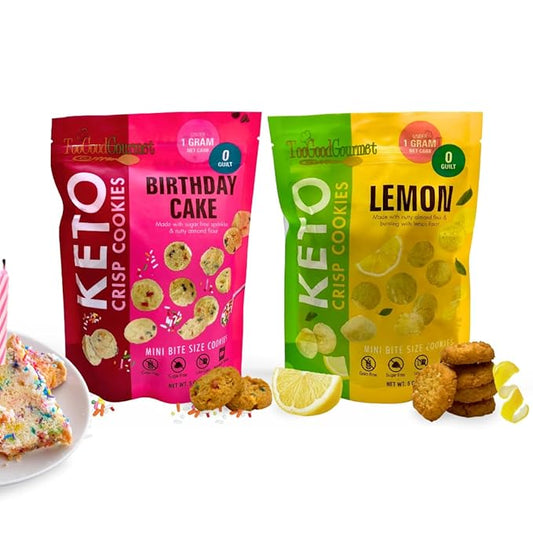 New Too Good Gourmet Low Carb Keto Snack | 2 Pack Lemon and Birthday Cake Flavor Sugar Free Cookies | Perfectly Baked | Gluten-Free | Grain-Free Keto Cookies | Zero Sugar Snacks