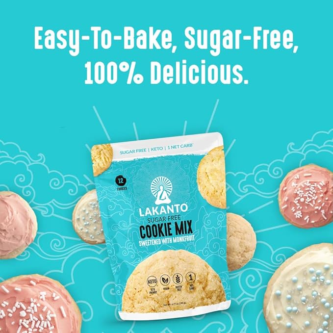 Lakanto Sugar Free Cookie Mix - Monk Fruit Sweetener, 1g Net Carb, Gluten Free, Dairy Free, Keto Diet Friendly, Delicious Snack, Almond Flour, Baking Mix (12 Servings)