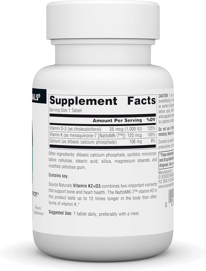 Source Naturals Vitamin K2 + D3 D3, Vitamin K2 (MK-7) (MK-7) and 30 Tablets