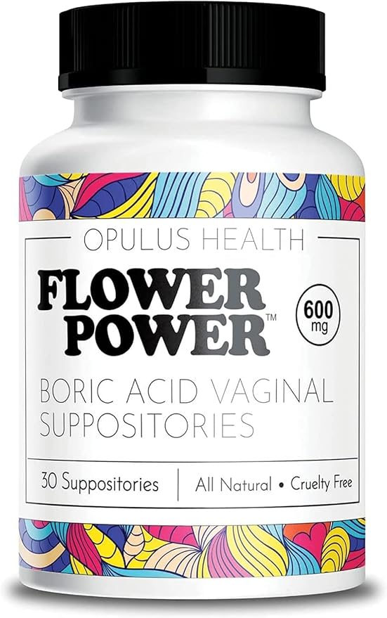 Flower Power Vegan Boric Acid Suppositories 30 Capsules 600mg for