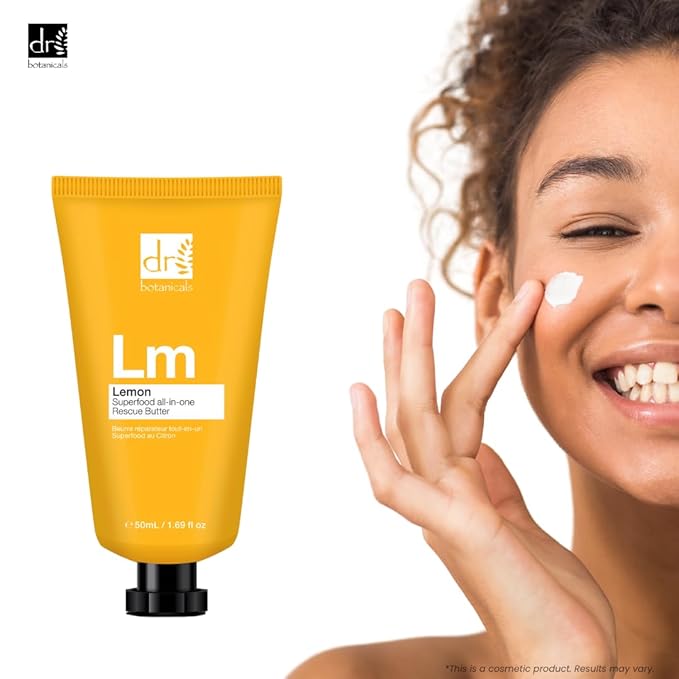Dr Botanicals Lemon Rescue Body Butter w/Shea - Spa Quality Moisturizer - Dry Skin - Feet - Elbows - Knees - Coconut Lemongrass & Almond Oil - Penetrates Fast - Soft Supple & Radiant - 1.69oz