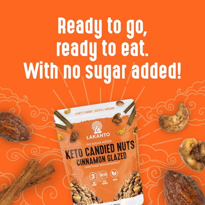 Lakanto Candied Nuts Cinnamon Glazed - No Sugar Added, Sweetened with Monk Fruit, 3 Net Carbs, Keto Diet Friendly, Vegan, On the Go Snack Anytime (Cinnamon Glazed)