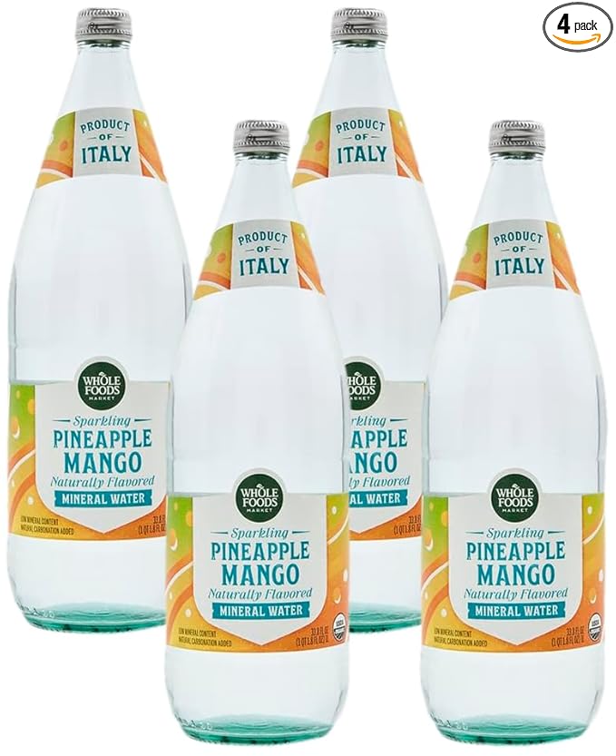 Whole Foods Market, Organic Pineapple Mango Italian Sparkling Mineral Water, 33.8 Fl Oz (Pack of 4)