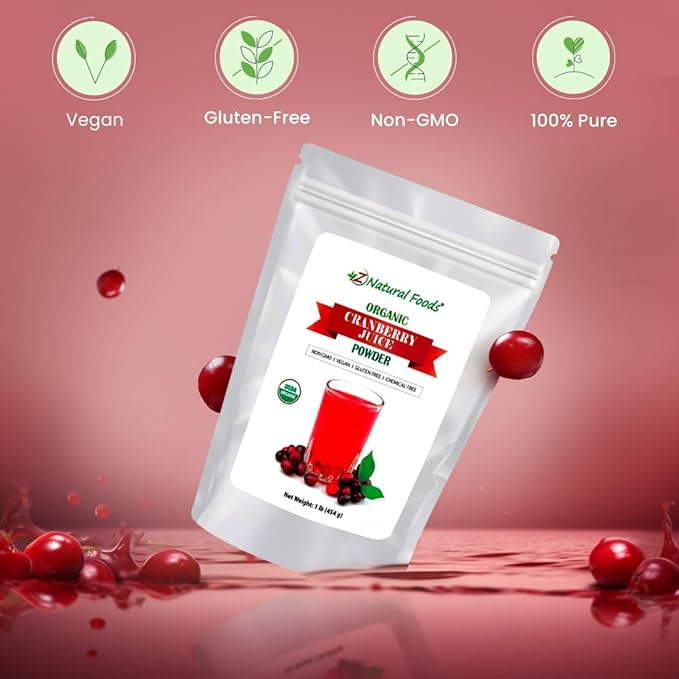 Z Natural Foods Organic Cranberry Juice Powder, Nutrient-Packed Superfood Powder, Perfect for Smoothies, Tea, Juice, Cooking, and Baking, Vegan, Non-GMO, Gluten-Free, 1 lb