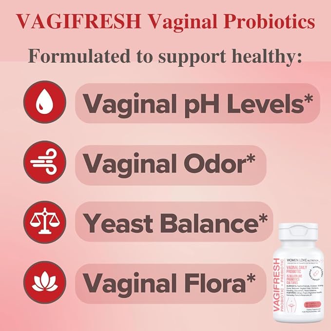 VAGIFRESH Vaginal Probiotics, pH Balance, Prebiotics 30 Count.