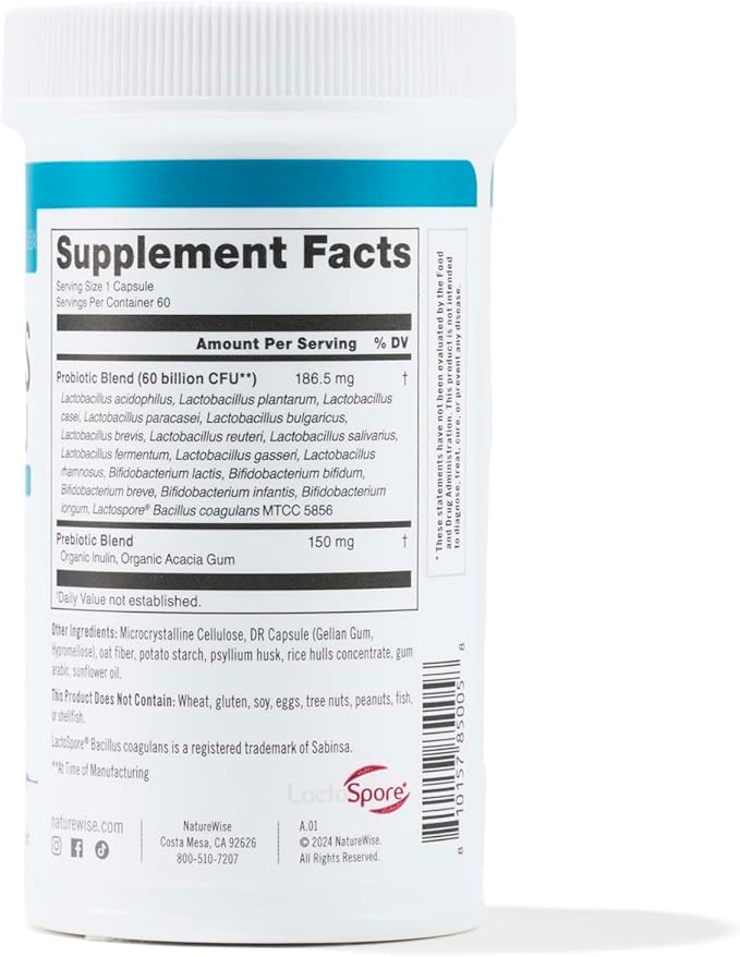 NatureWise Probiotics 60 Billion CFU 17 Strains 60 Capsules[2-Month Capsules[2-Month Supply]