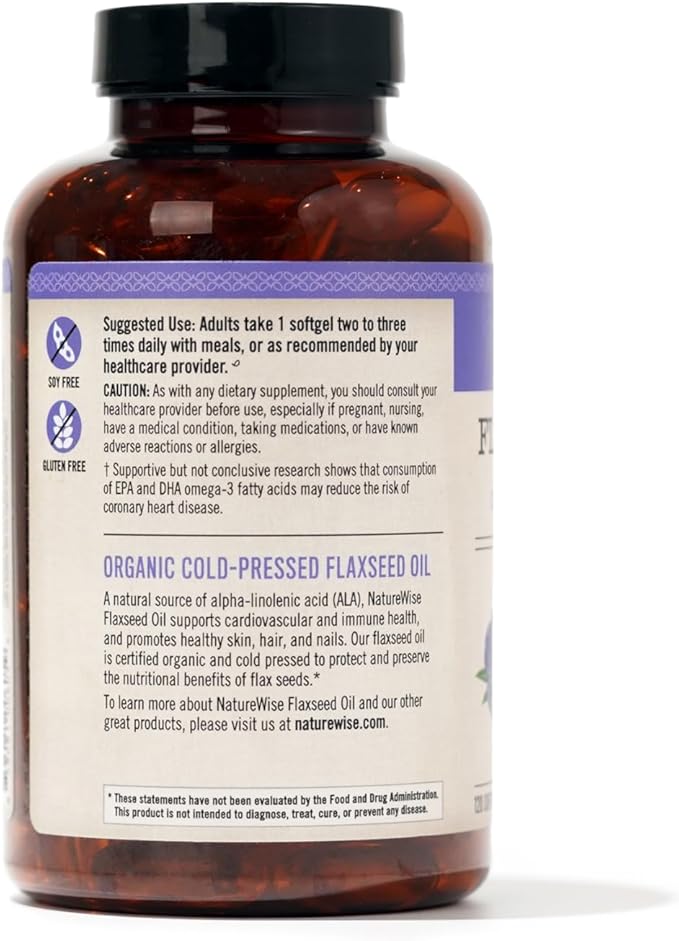 NatureWise Flaxseed Oil 1200mg Softgels 720mg ALA, 3 6 6 9, 9, Supplement 120 Softgels[2-Month Softgels[2-Month Supply]