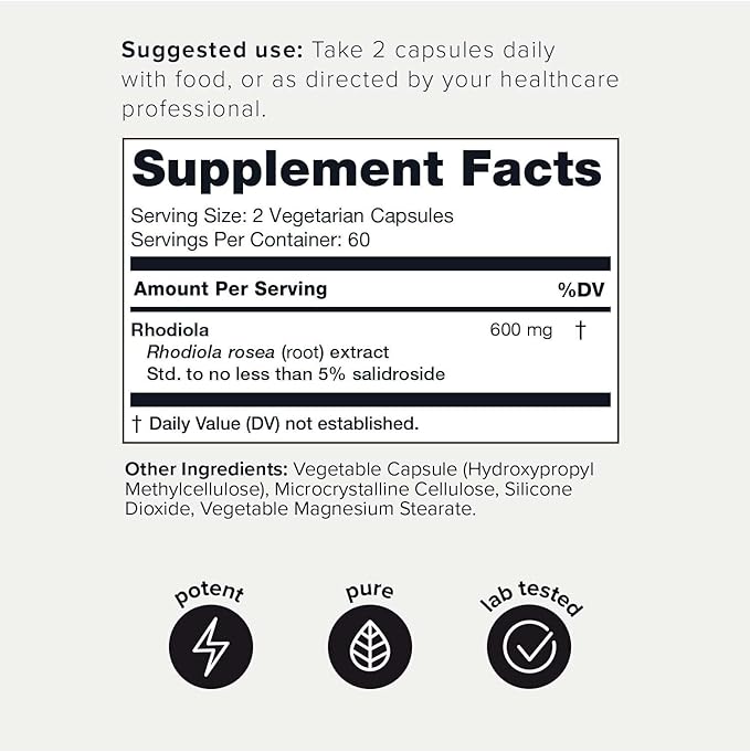 Toniiq Triple-Strength 600mg Rhodiola Rosea 120 Capsules 5% Salidroside