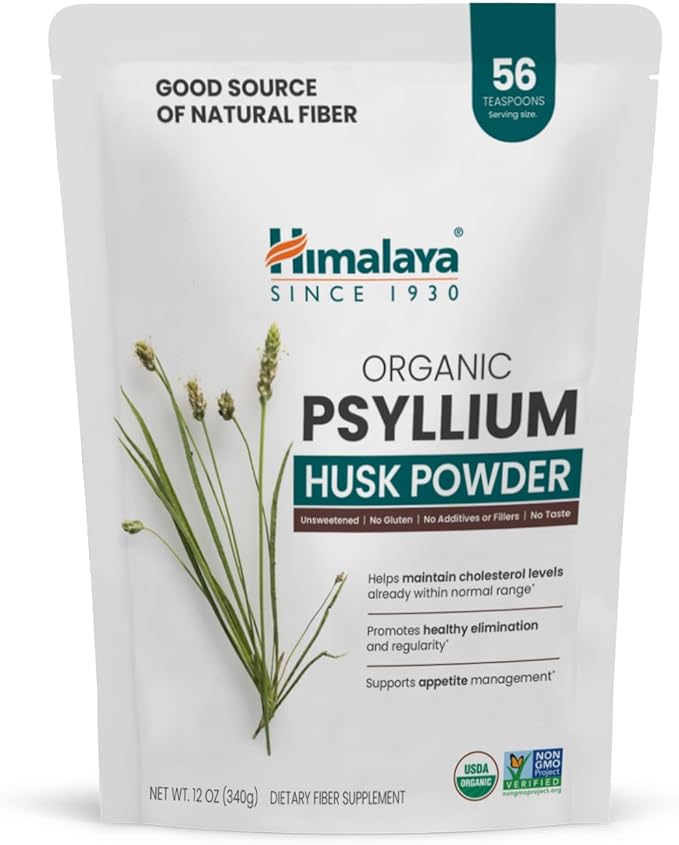 Himalaya Organic Psyllium Husk Powder, Daily 56-Teaspoon Supply, 12 Oz