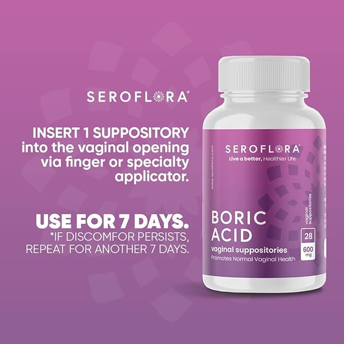 Boric Acid Vaginal Suppositories 600 mg 28 Capsules