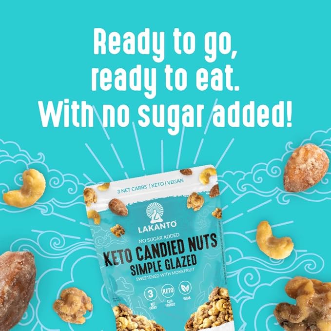 Lakanto Candied Nuts Simple Glazed - No Sugar Added, Sweetened with Monk Fruit, 3 Net Carbs, Keto Diet Friendly, Vegan, On the Go Snack Anytime (Simple Glazed)