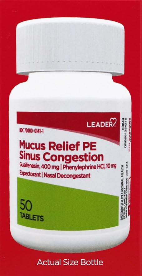 Leader Mucus Relief PE Sinus Congestion, 50 Tablets