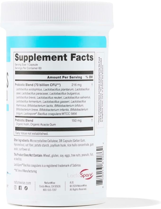 NatureWise Probiotics 70 Billion CFU 17 Strains 60 Capsules[2-Month Capsules[2-Month Supply]