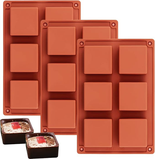 Ocmoiy 3Pcs Silicone Brownie Pan 2" x 2" x 1" Square Chocolate Baking Molds for Brownie Bites, Muffins, Fudges, Truffles, Keto Fat Bombs
