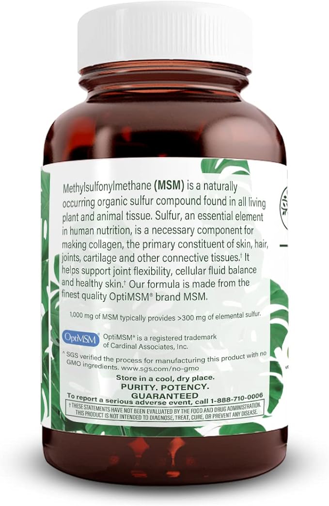 Natural Nutra OptiMSM, MSM Supplement 1000 mg, 60 Vegan