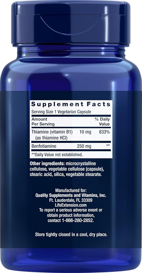 Life Extension Mega Benfotiamine, 250 mg, 180 Veg B1 Supplement