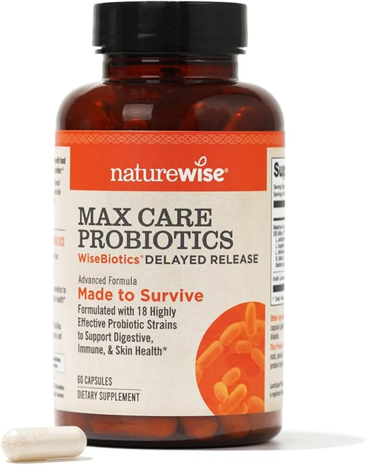 NatureWise Max Probiotics for Women & Men 30 Billion 18 Strains 60 Capsules[2-Month Capsules[2-Month Supply]