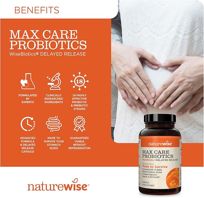 NatureWise Max Probiotics for Women & Men 30 Billion 18 Strains 60 Capsules[2-Month Capsules[2-Month Supply]