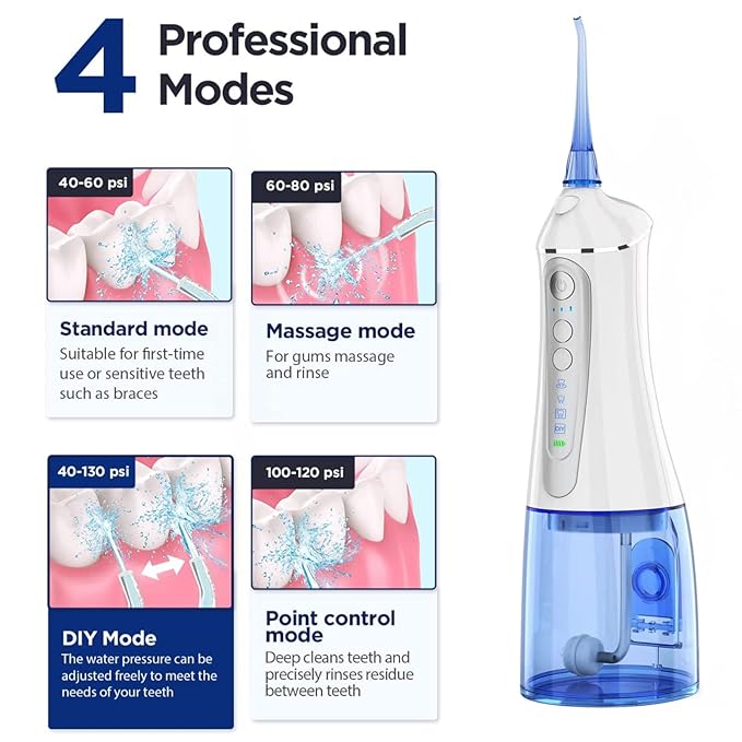 Water Dental Flosser Cordless for Teeth Cleaner,4 Modes 5 Jet IPX7 Waterproof,Portable