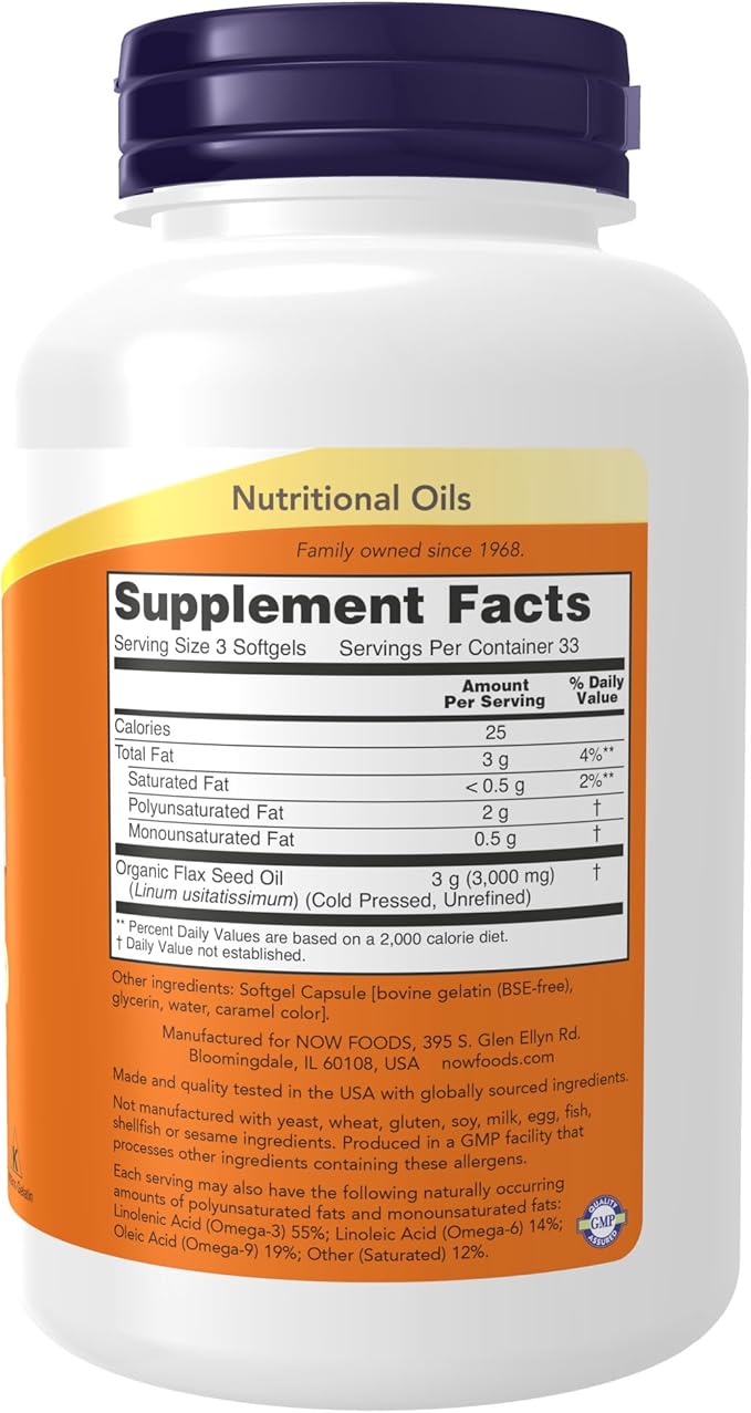 NOW Supplements, Flax Oil 1,000 mg 100 Softgels